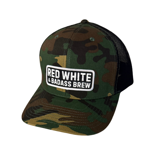 Red, White & Badass Brew Camo Patched Trucker Hat